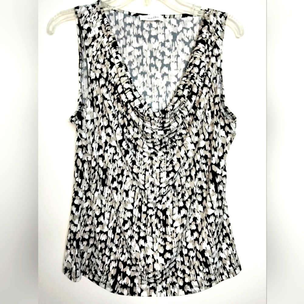 Calvin Klein (Size S/M) Multicolored Drape Front Sleeveless Blouse